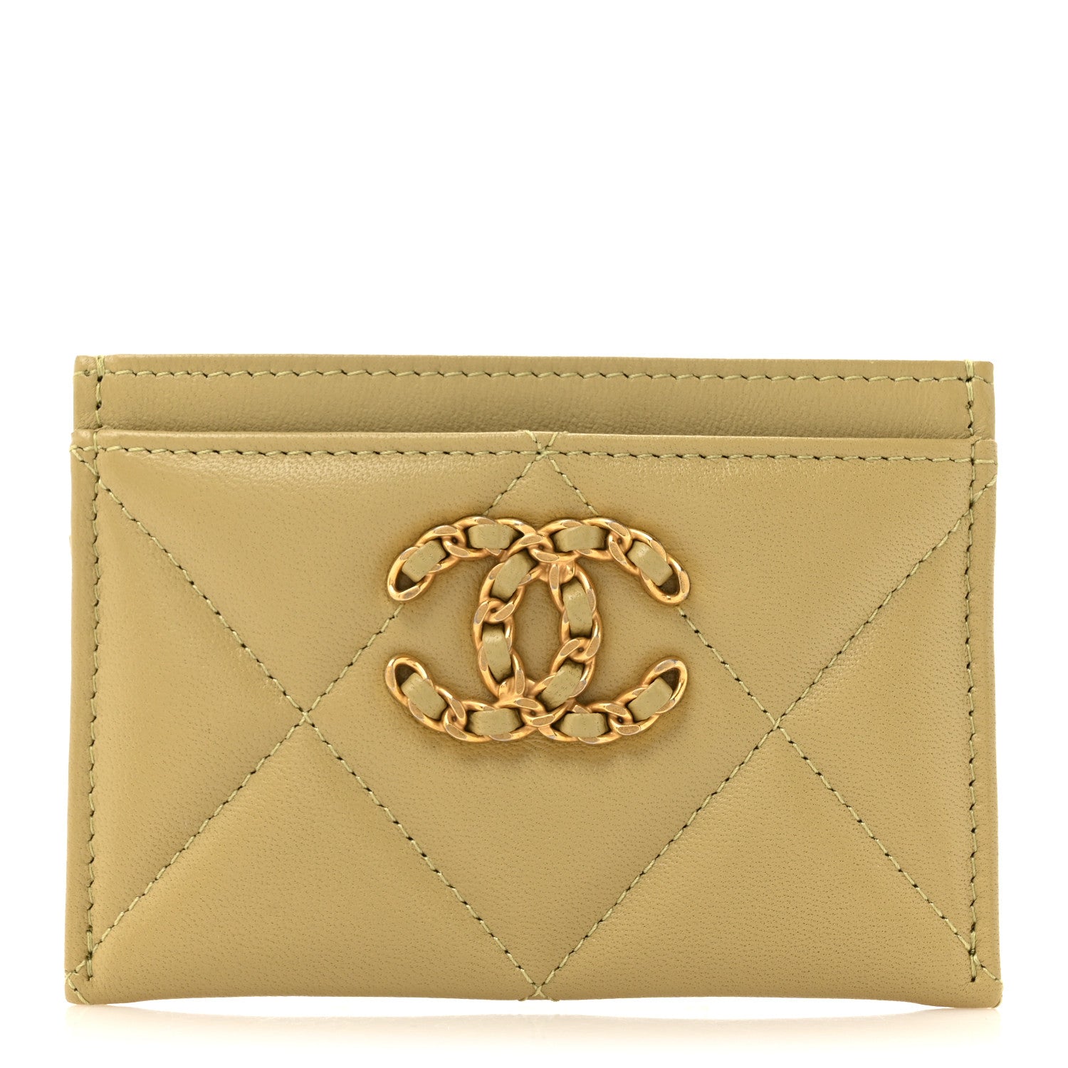 Chanel Lambskin Quilted Chanel 19 Card Holder Light Green 1 of 10
