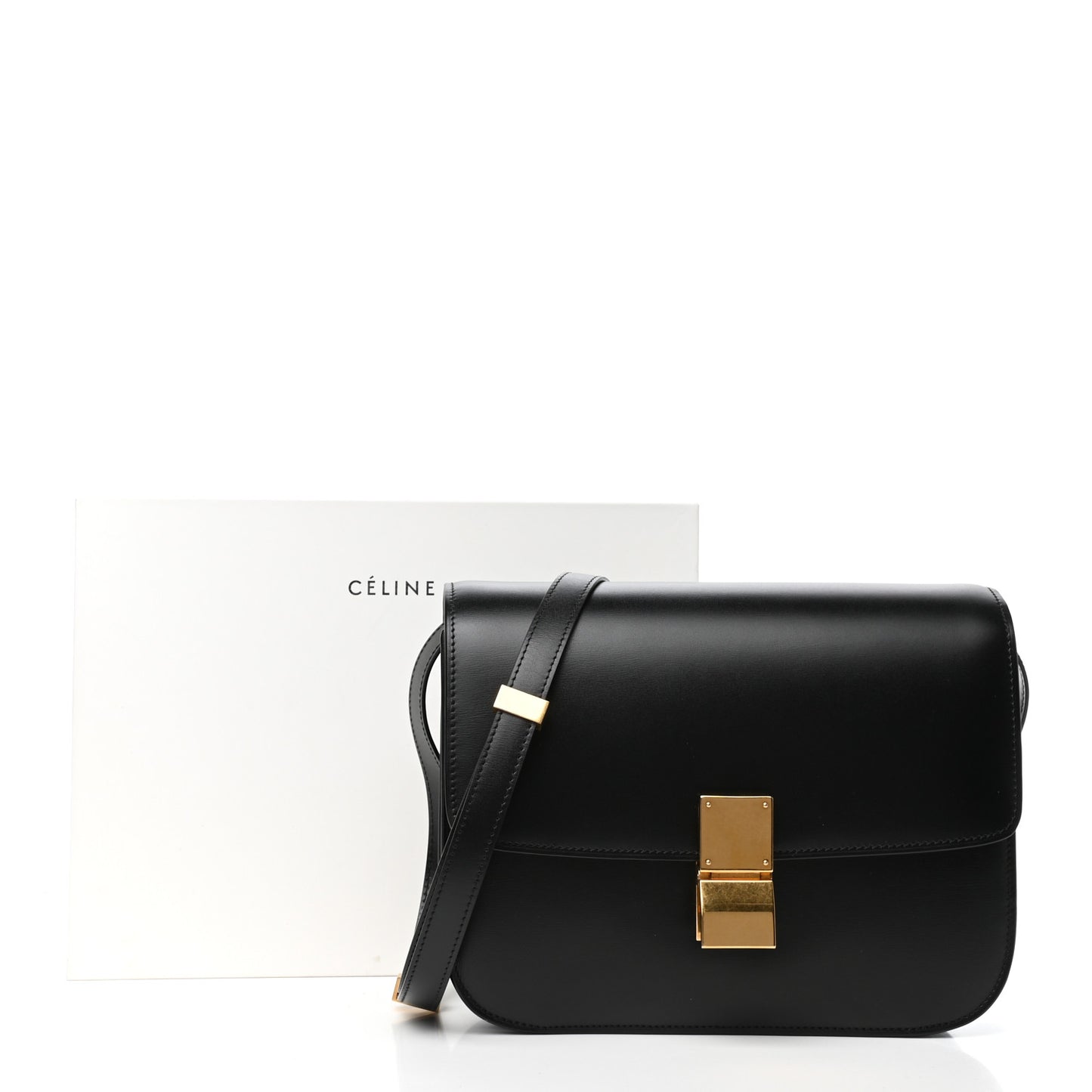 Box Calfskin Medium Classic Box Flap Bag Black