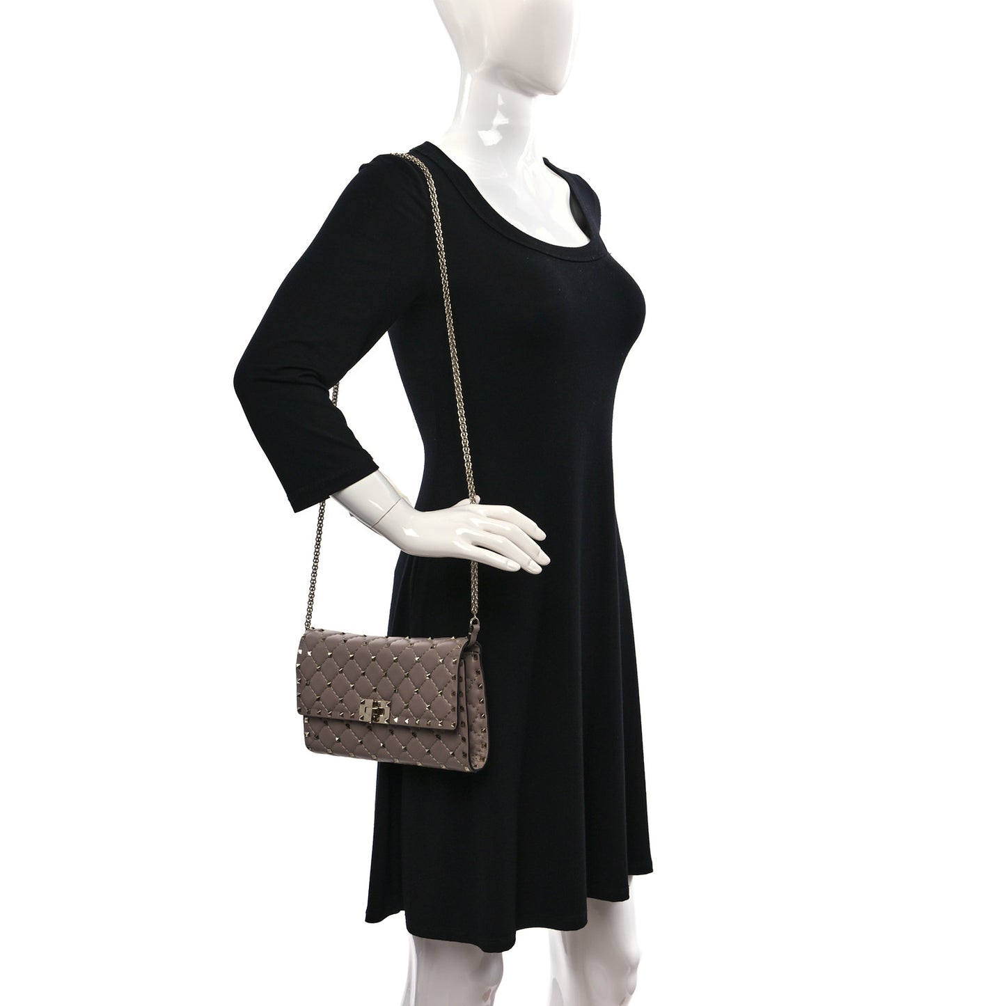 Lambskin Rockstud Spike Wallet on Chain Poudre