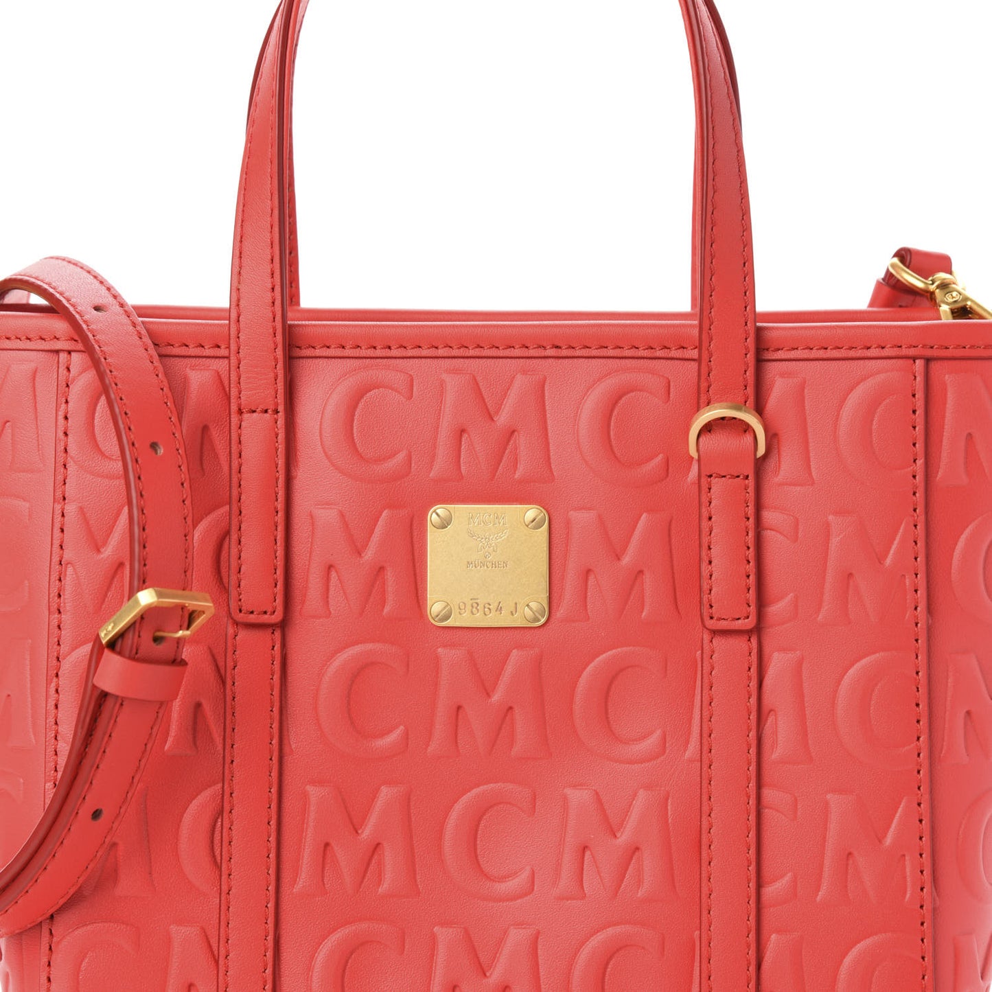 Calfskin Monogram Mini Toni Tote Poppy Red