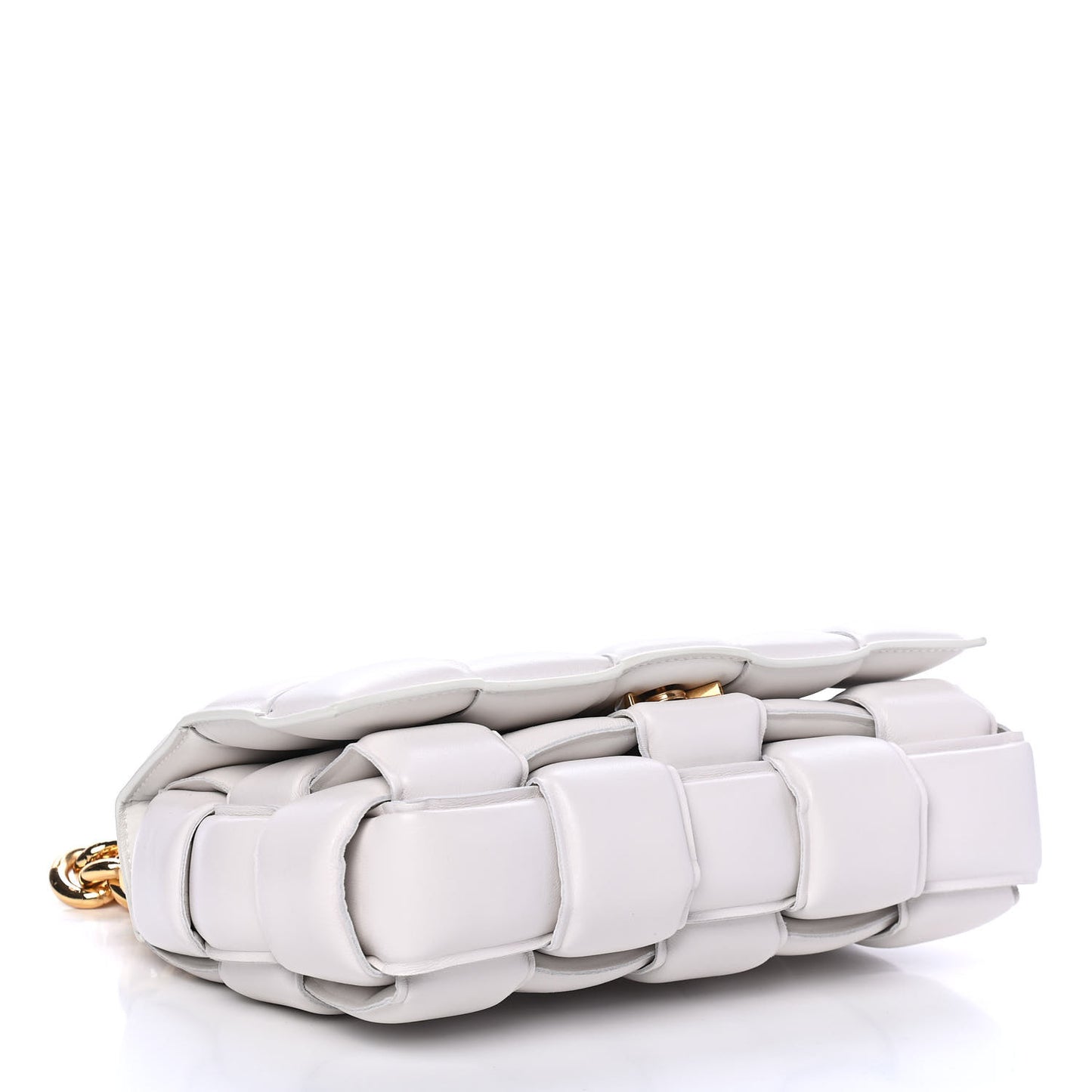 Lambskin Maxi Intreccio Padded Chain Cassette Crossbody Bag White