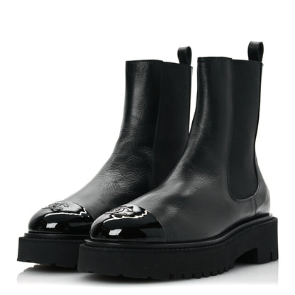 Chanel Crumpled Calfskin Patent Cap Toe Short Boots 39.5 Black 4 of 12
