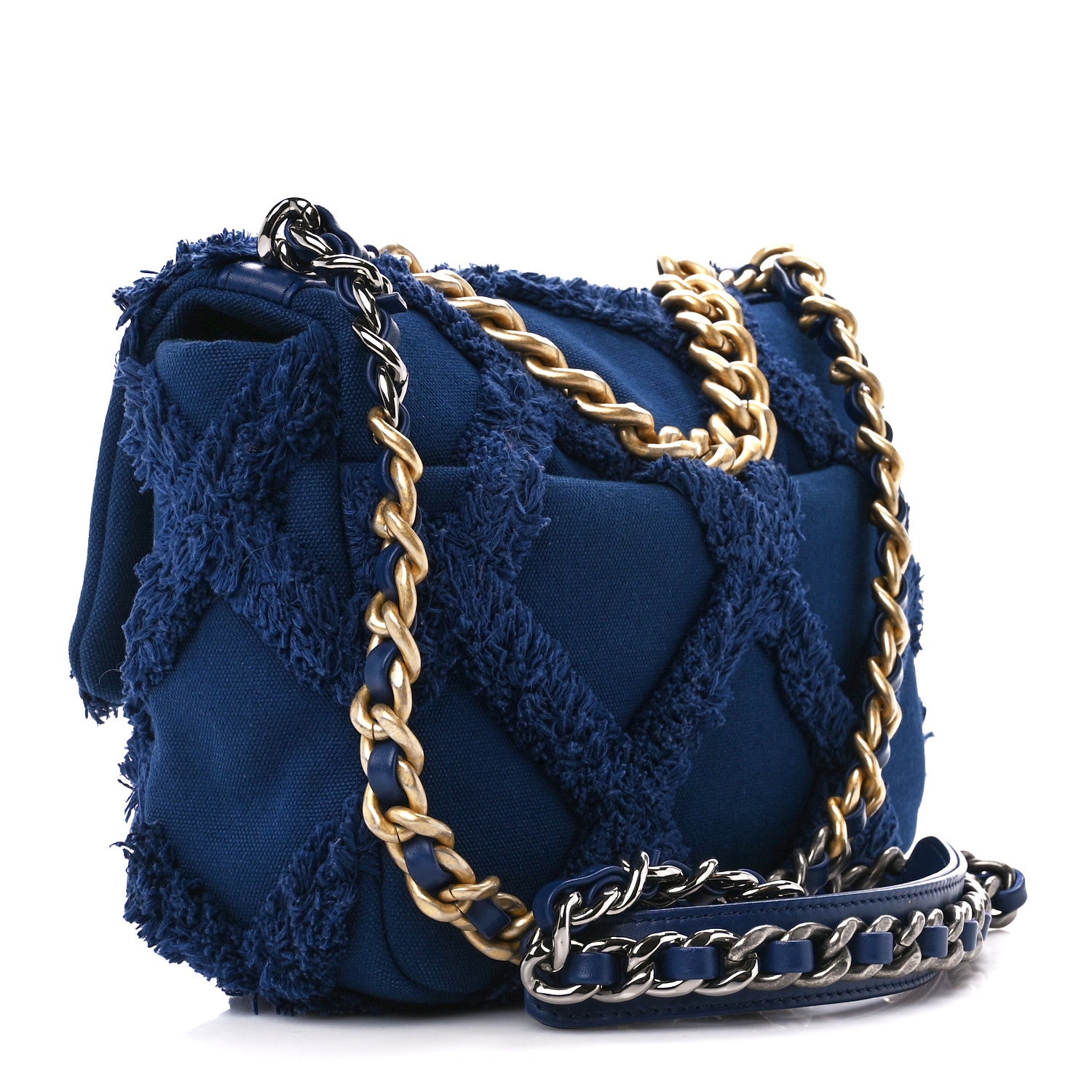 Chanel Cotton Canvas Quilted Medium Chanel 19 Flap Navy Blue 3 of 14