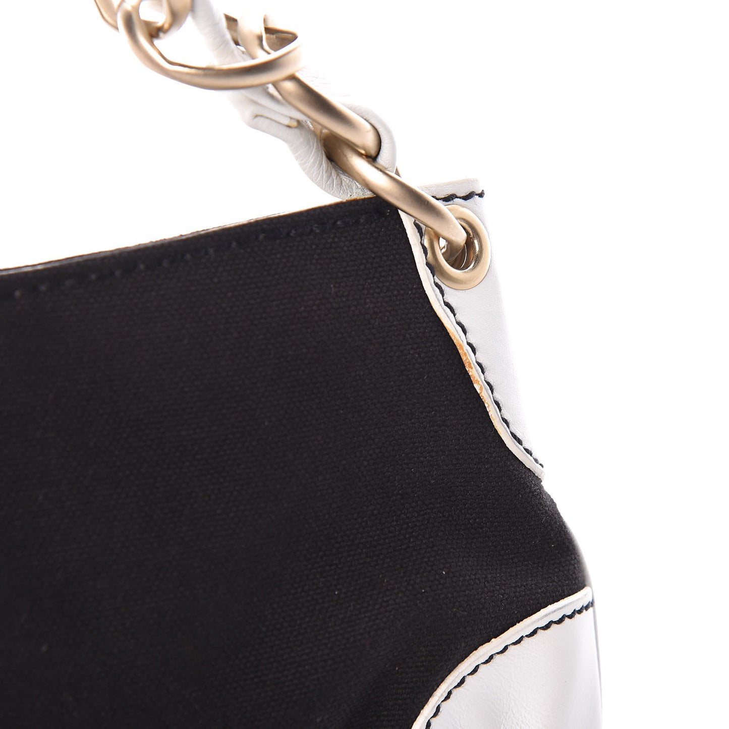 Lambskin Canvas CC Small Olsen Chain Shoulder Bag White Black