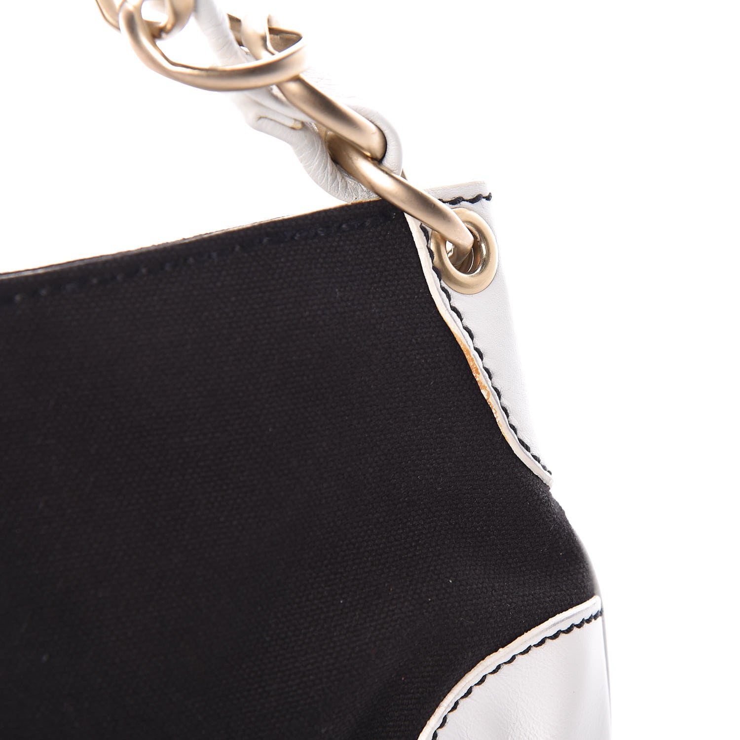Chanel Lambskin Canvas CC Small Olsen Chain Shoulder Bag White Black 12 of 13