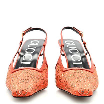 Gucci Moire Fabric Malaga Kid Crystal GG Monogram Square G 75mm Slingback Pumps 38 Deep Orange 3 of 7