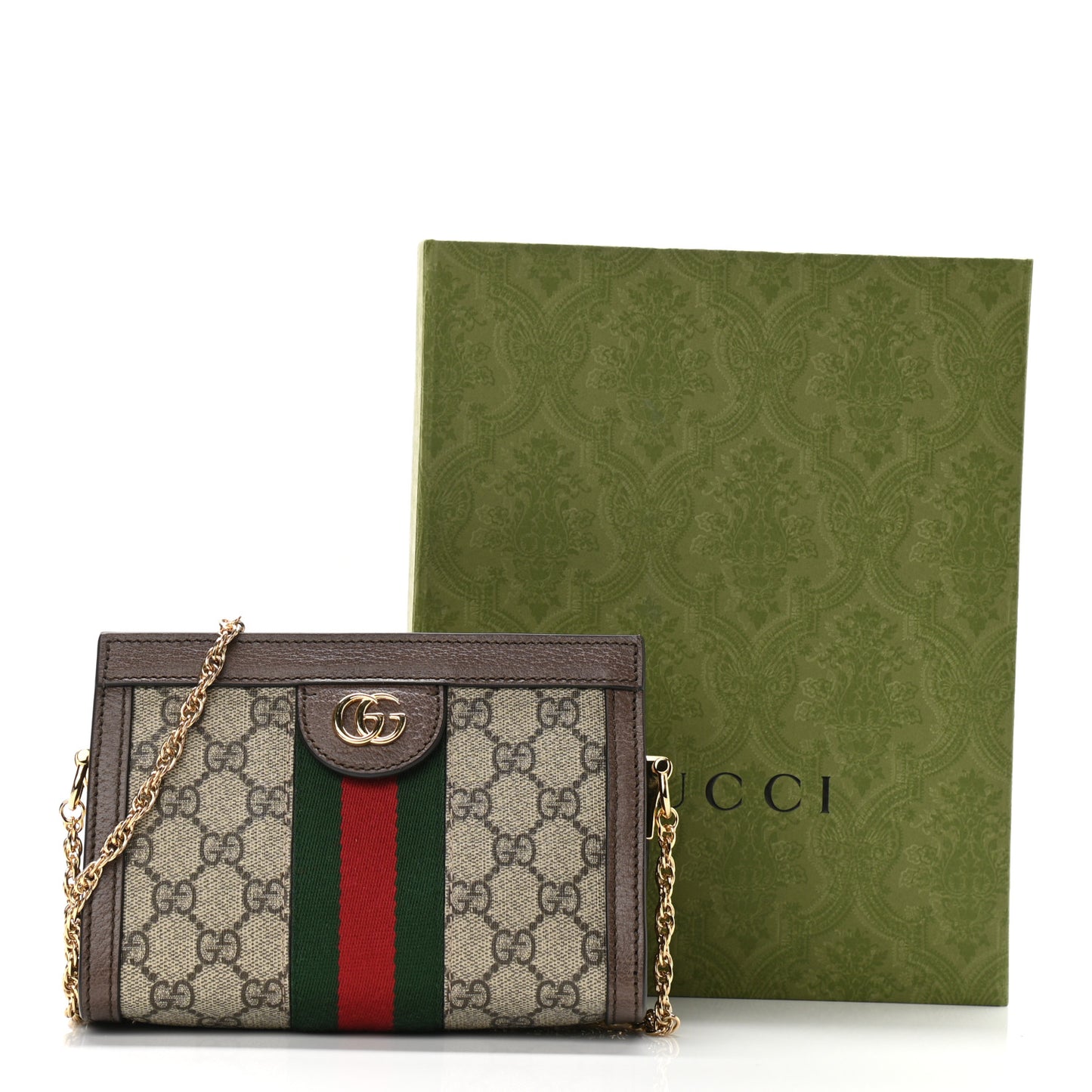 GG Supreme Monogram Textured Dollar Calfskin Web Mini Ophidia Chain Shoulder Bag Beige Ebony New Acero