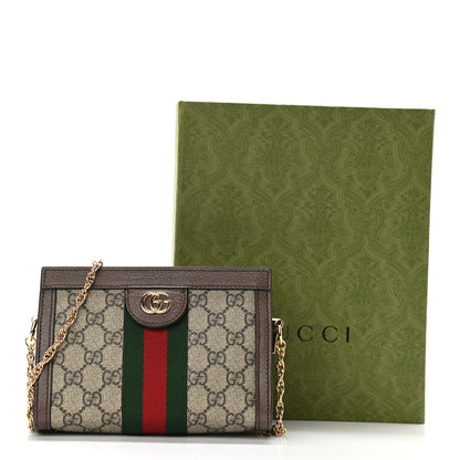 Gucci GG Supreme Monogram Textured Dollar Calfskin Web Mini Ophidia Chain Shoulder Bag Beige Ebony New Acero 11 of 11