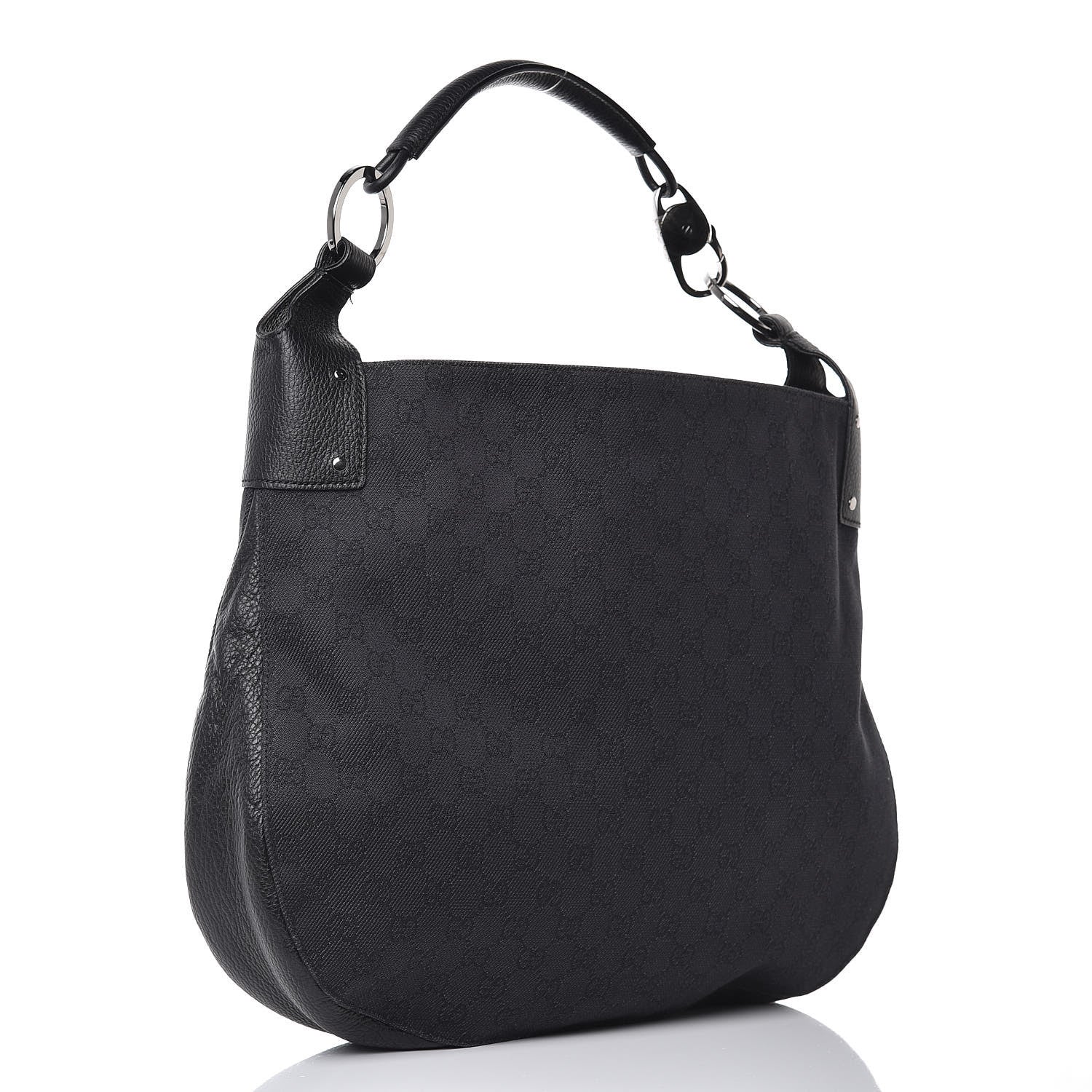 Gucci Monogram Calfskin Horsebit Classic Ring Hobo Black 3 of 8