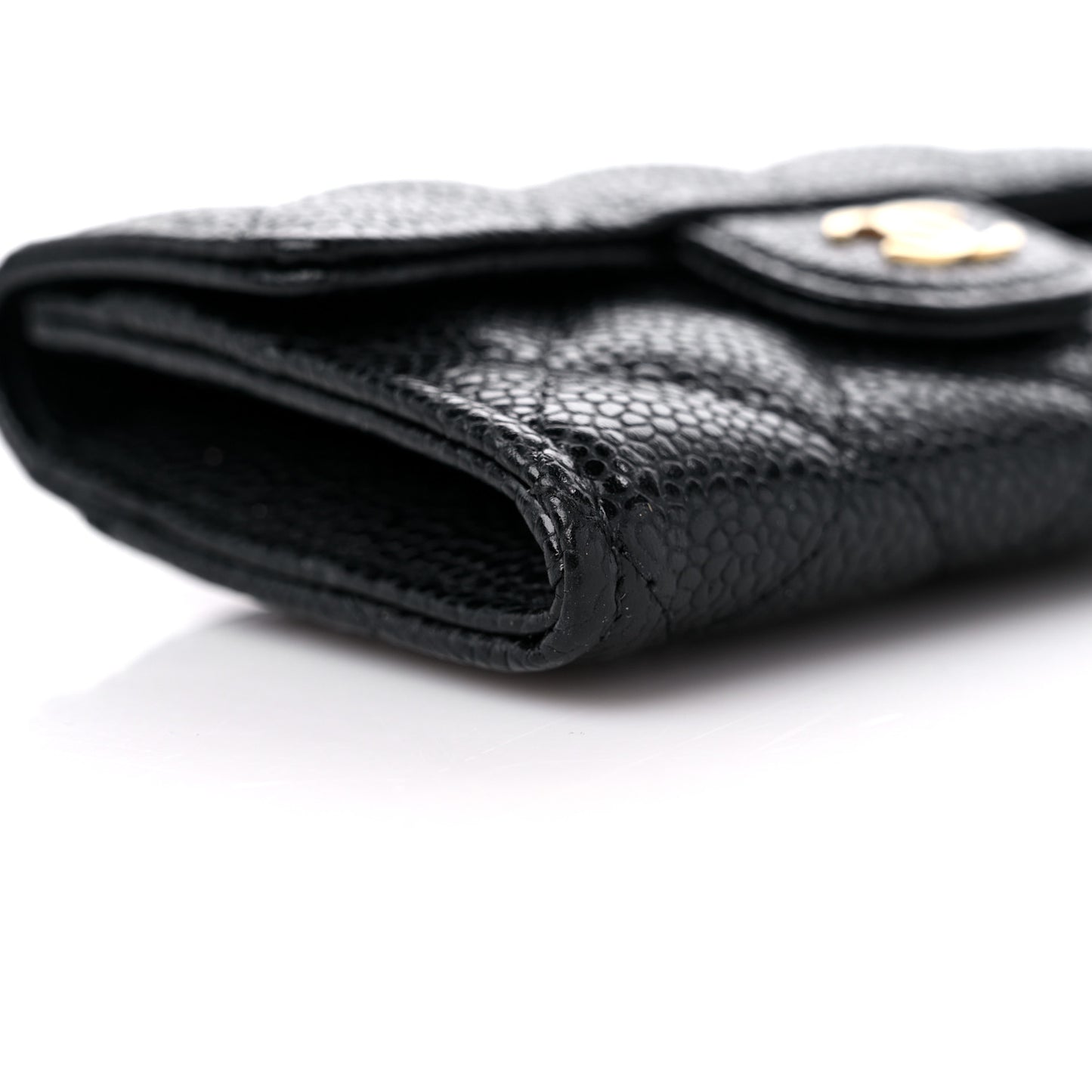 Caviar Quilted Flap Card Holder Wallet Black