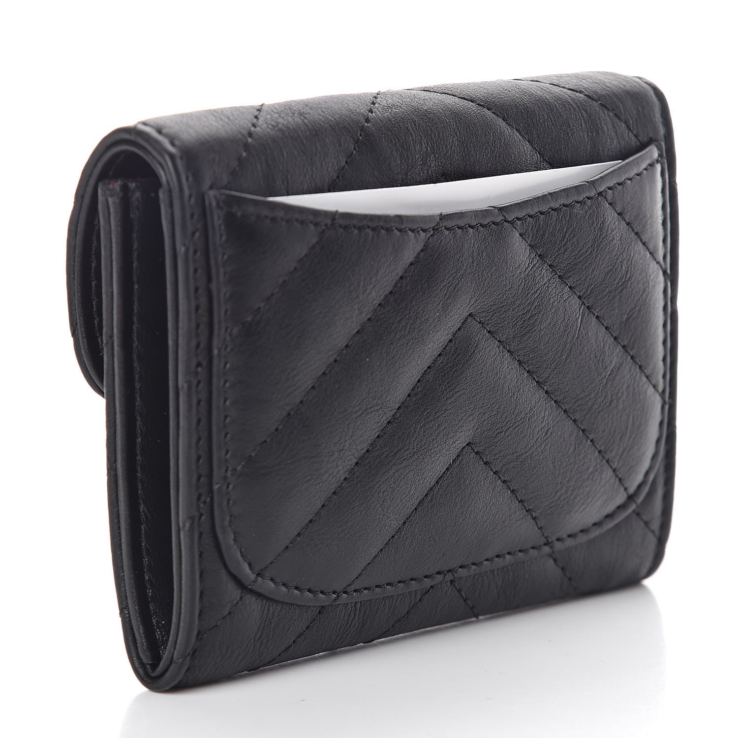 Chanel Crumpled Calfskin Chevron Quilted Reissue Card Holder Black 3 of 9