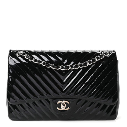 Chanel Patent Chevron Quilted Jumbo Double Flap Black 1 of 10