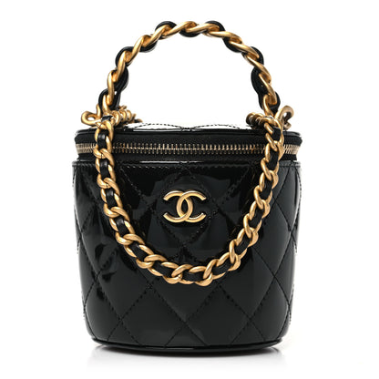 Chanel Patent Quilted Afternoon Tea Top Handle Vanity Case With Chain Black 1 of 11