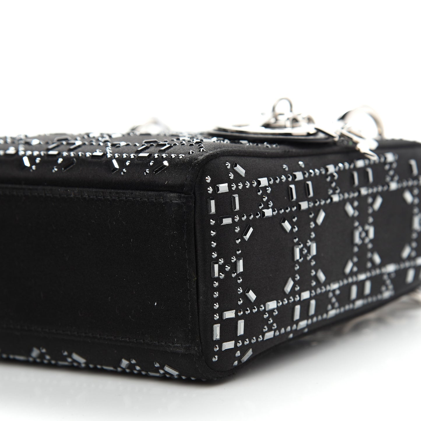 Satin Crystal Cannage Mini Lady Dior Black