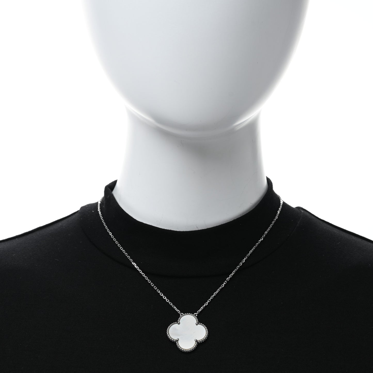 18K White Gold Mother of Pearl Magic Alhambra Pendant Necklace