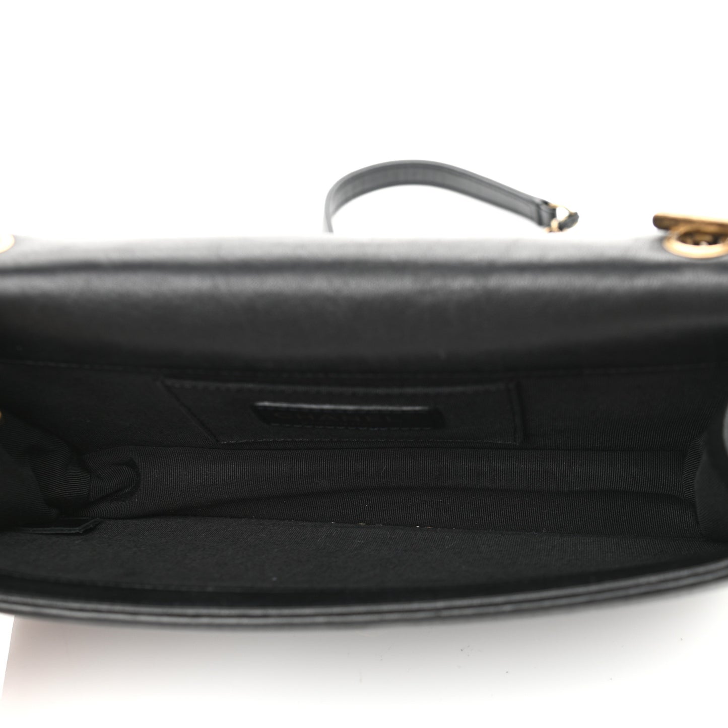 Lambskin Quilted Horizontal Boy Brick Studded Flap Black