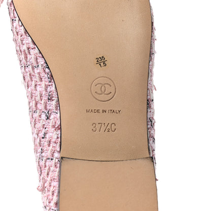 Chanel Tweed Grosgrain Cap Toe Ballerina Flats 37.5 Pink Black 6 of 8