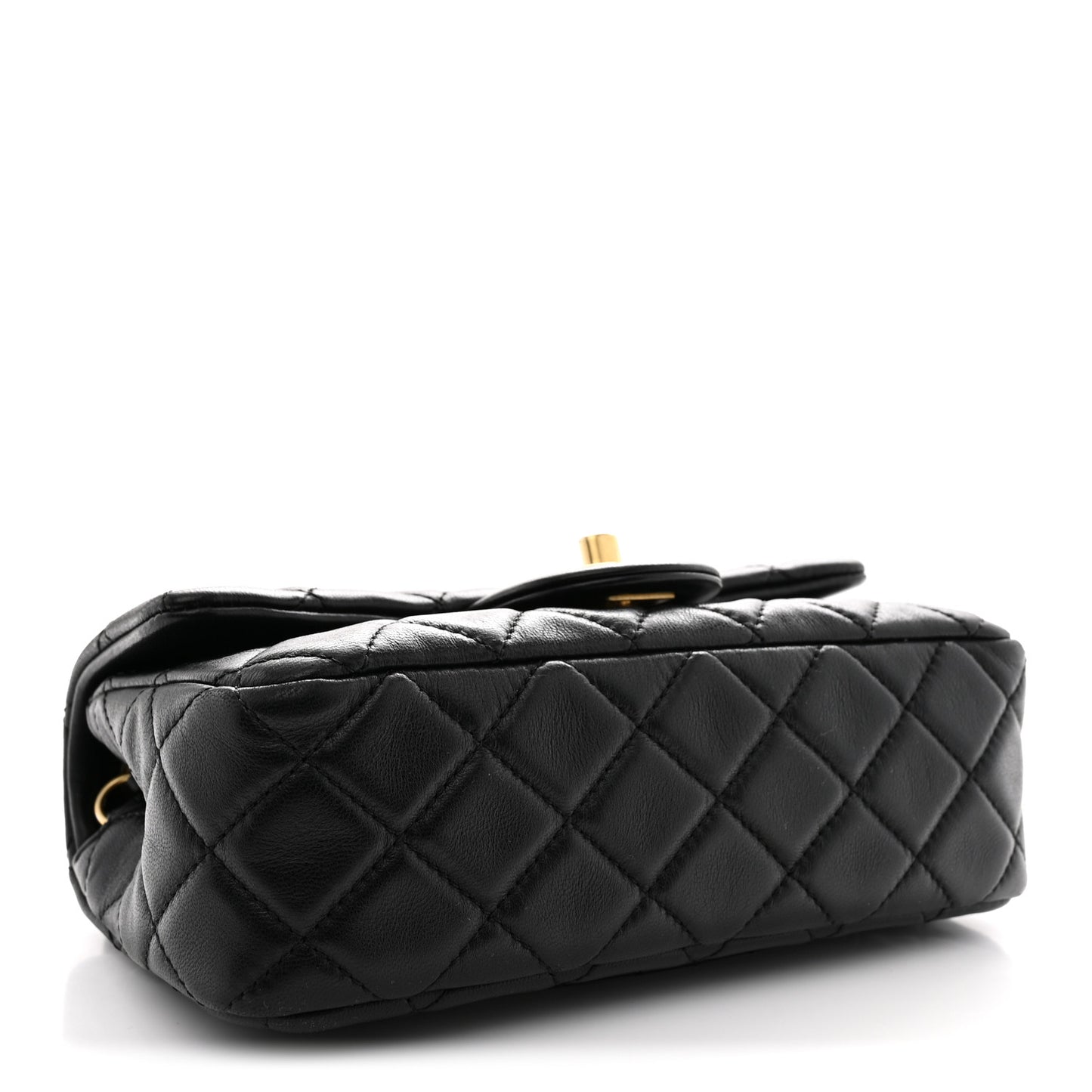 Lambskin Quilted Mini Rectangular Pearl Crush Flap Black