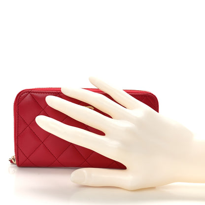 Chanel Lambskin Quilted Small Zip Around Wallet Red 2 of 11