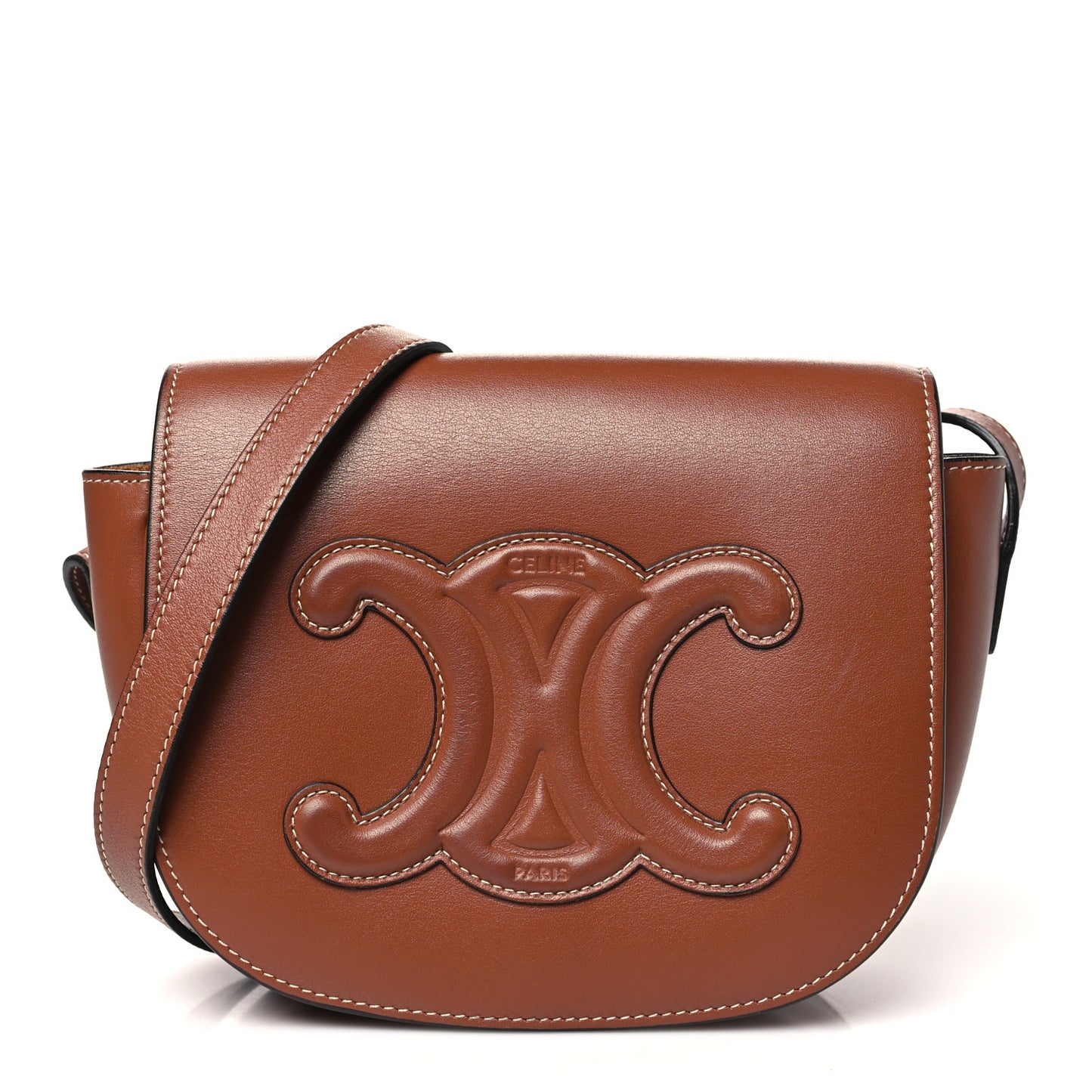 Smooth Calfskin Cuir Triomphe Folco Crossbody Bag Tan