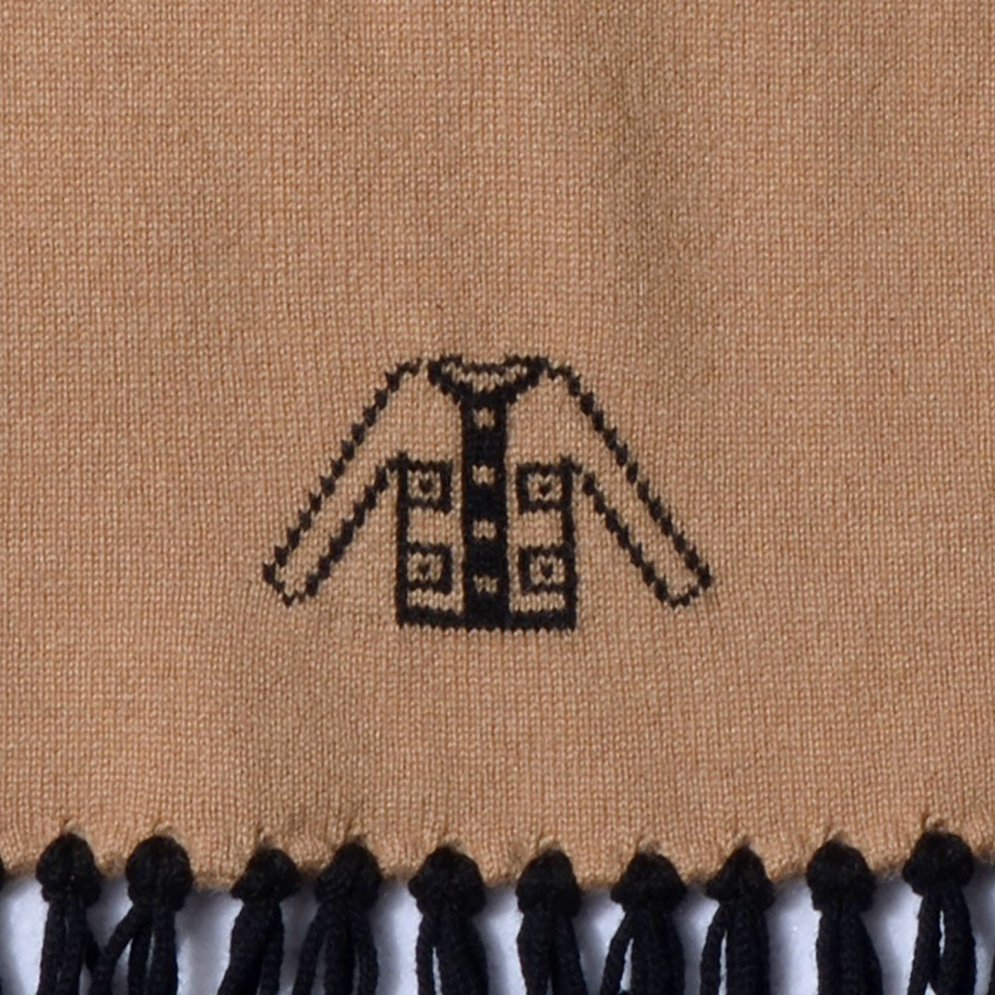 Knit Embroidered Fringe Scarf Beige Black