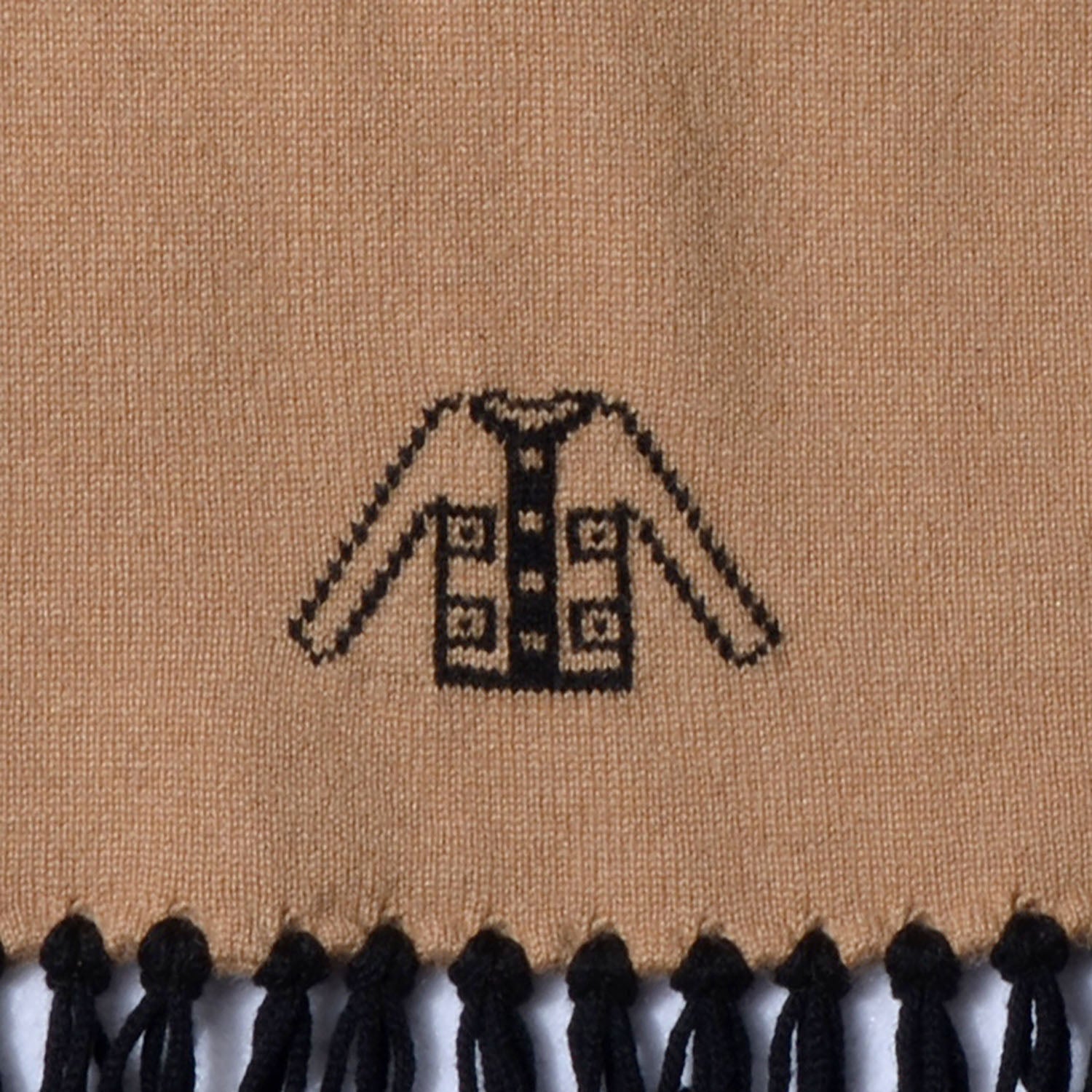 Chanel Knit Embroidered Fringe Scarf Beige Black 3 of 5
