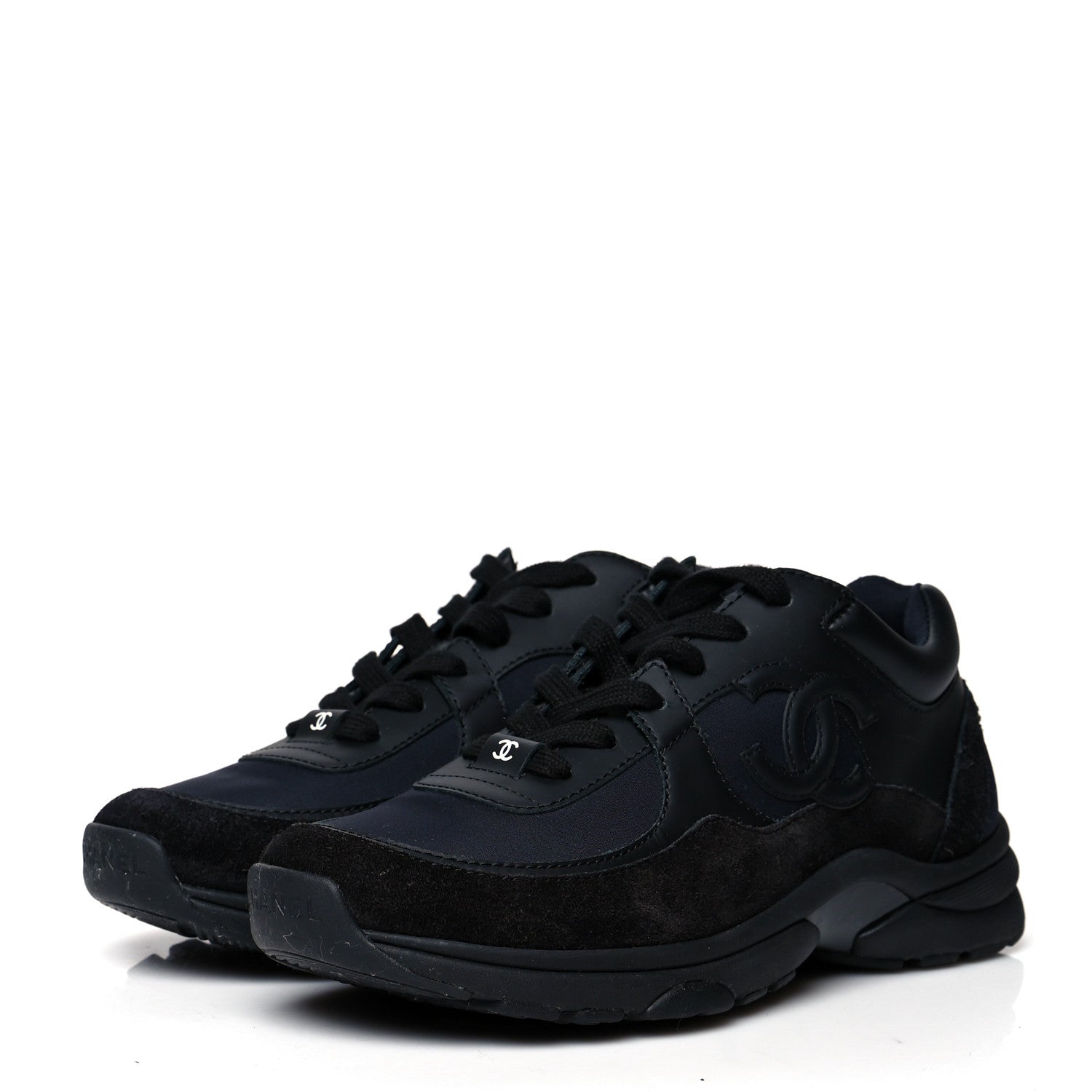 Chanel Toile Suede Calfskin CC Sneakers 37 Black 3 of 7