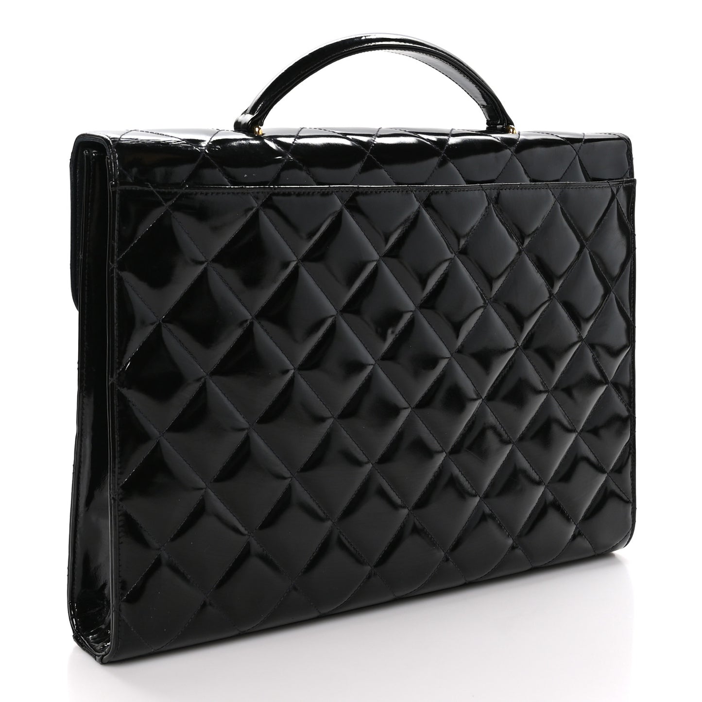 Patent Quilted Briefcase Laptop Bag Black