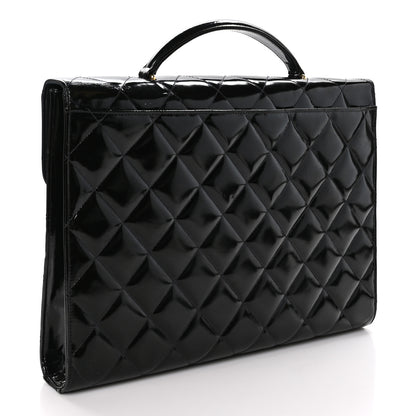 Chanel Patent Quilted Briefcase Laptop Bag Black 3 of 11