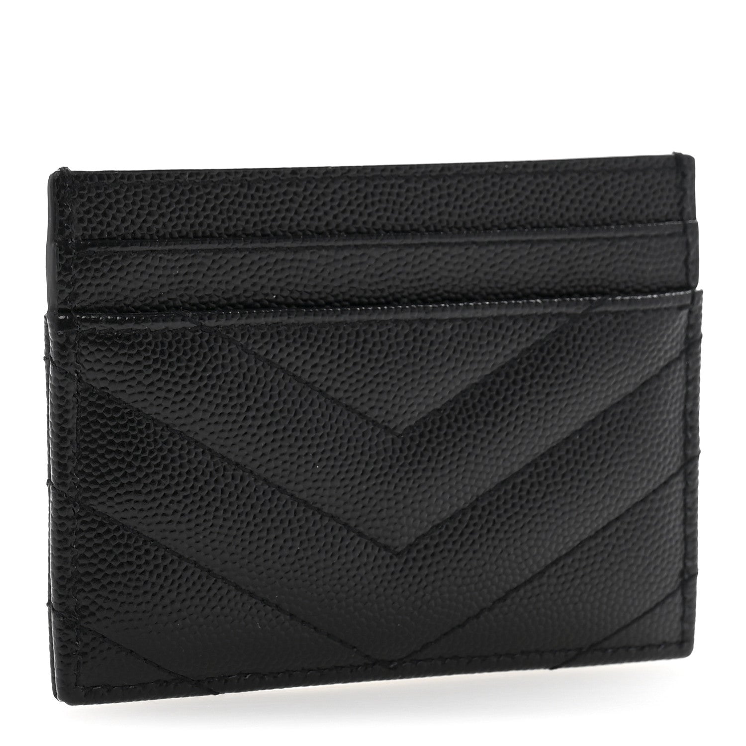 Saint Laurent Grain De Poudre Matelasse Chevron Monochrome Monogram Credit Card Case Black 3 of 10