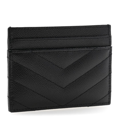 Saint Laurent Grain De Poudre Matelasse Chevron Monochrome Monogram Credit Card Case Black 3 of 10