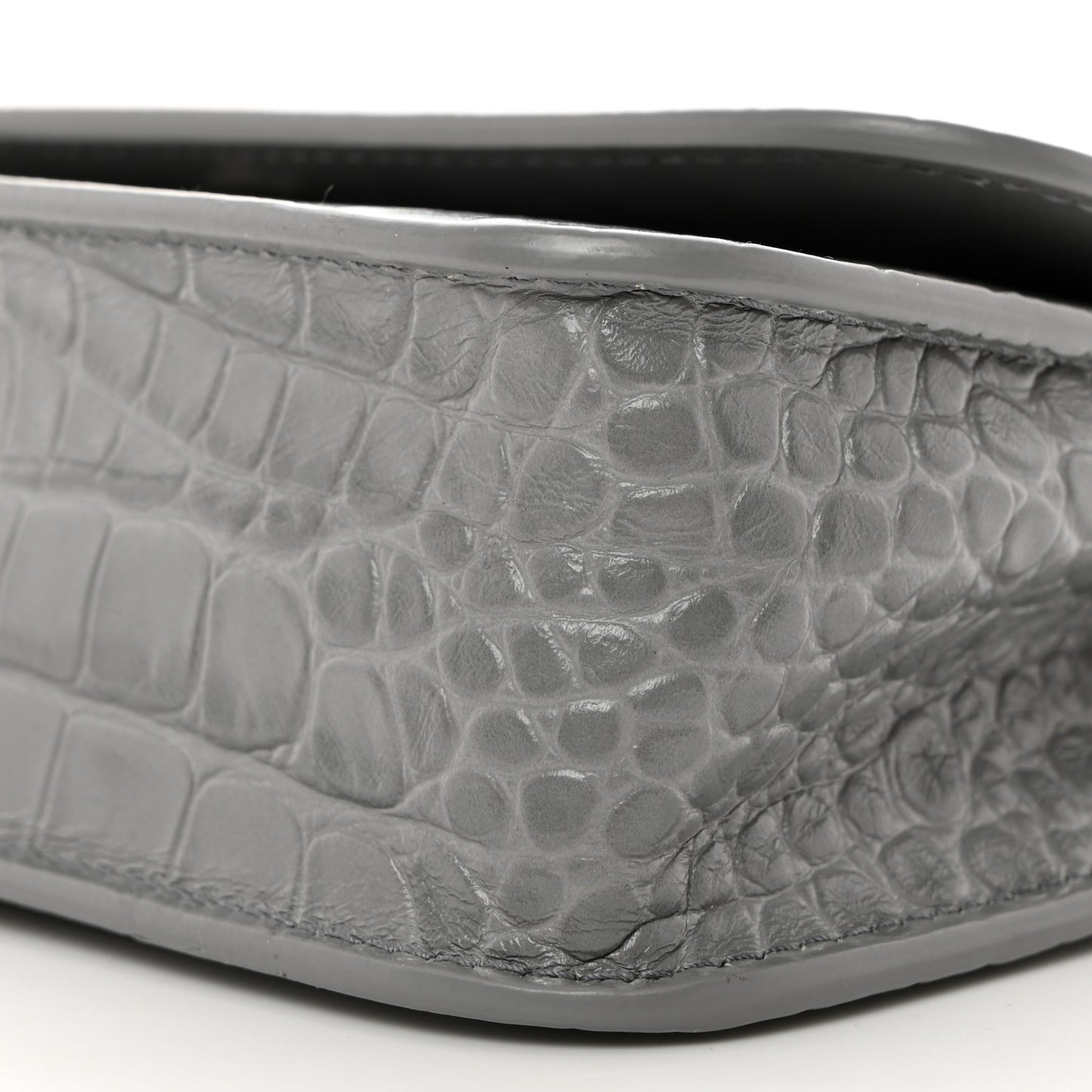Extra Supple Calfskin Crocodile Embossed Gossip Chain Bag XS Grey