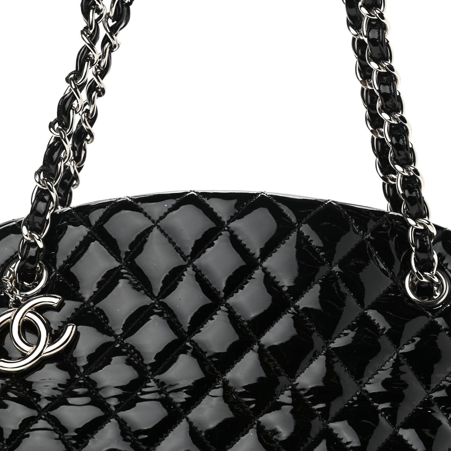 Patent Quilted Medium Just Mademoiselle Bowling Bag Black