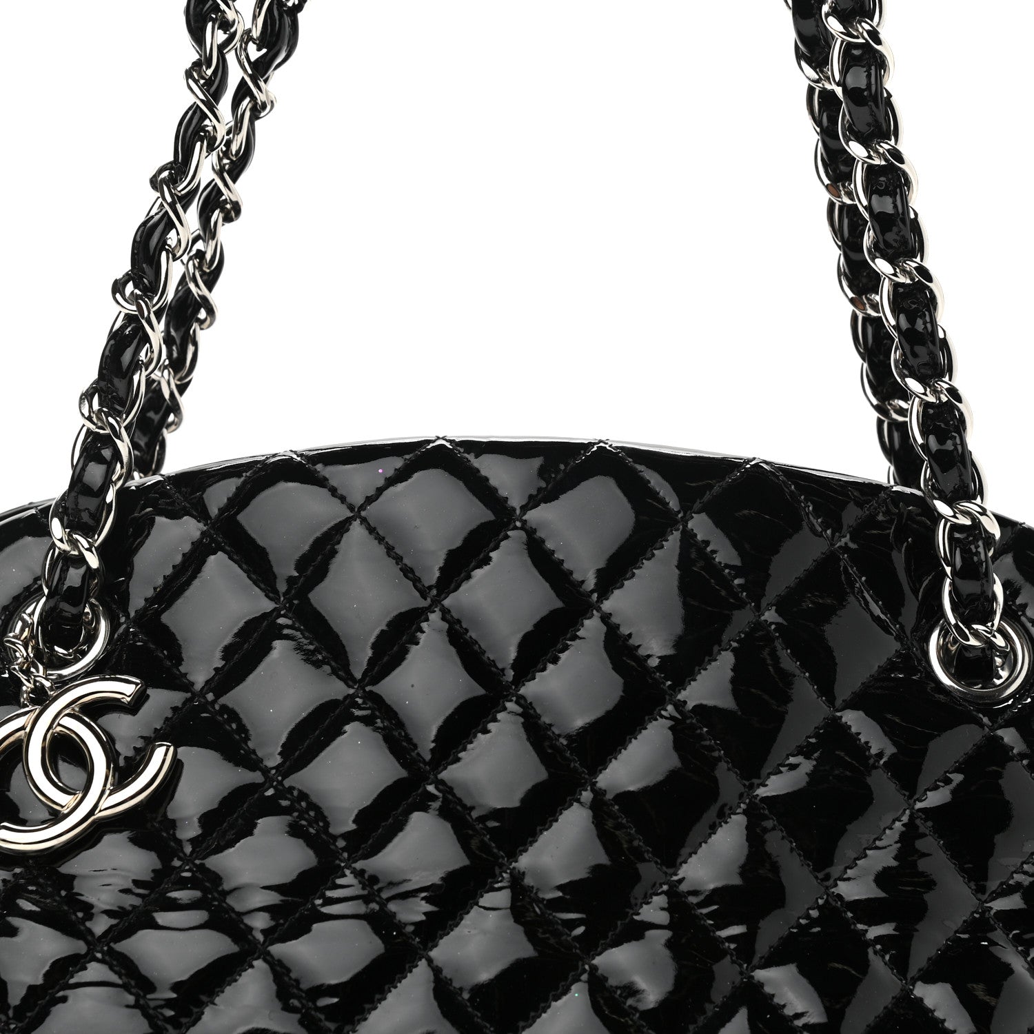 Chanel Patent Quilted Medium Just Mademoiselle Bowling Bag Black 10 of 13