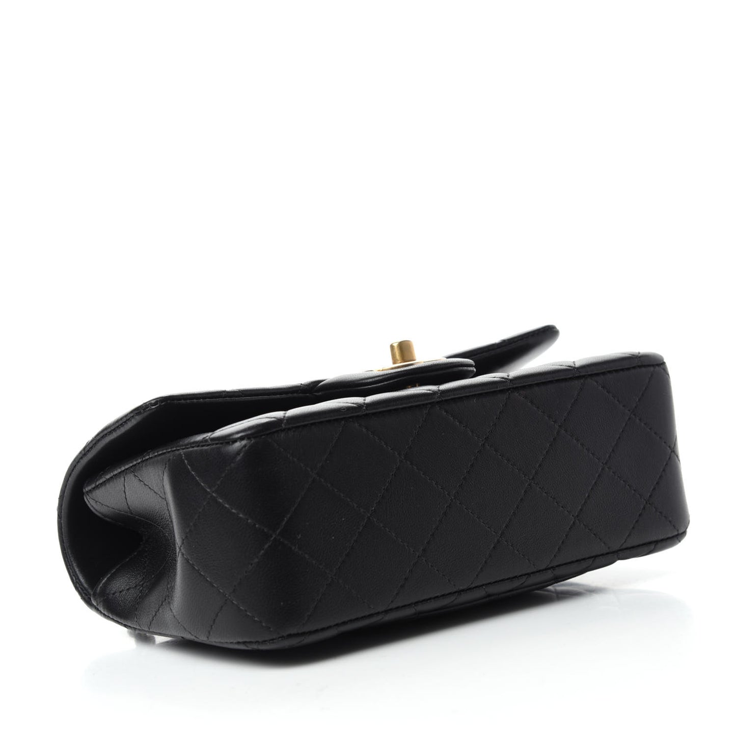 Lambskin Quilted Mini Top Handle Rectangular Flap Black