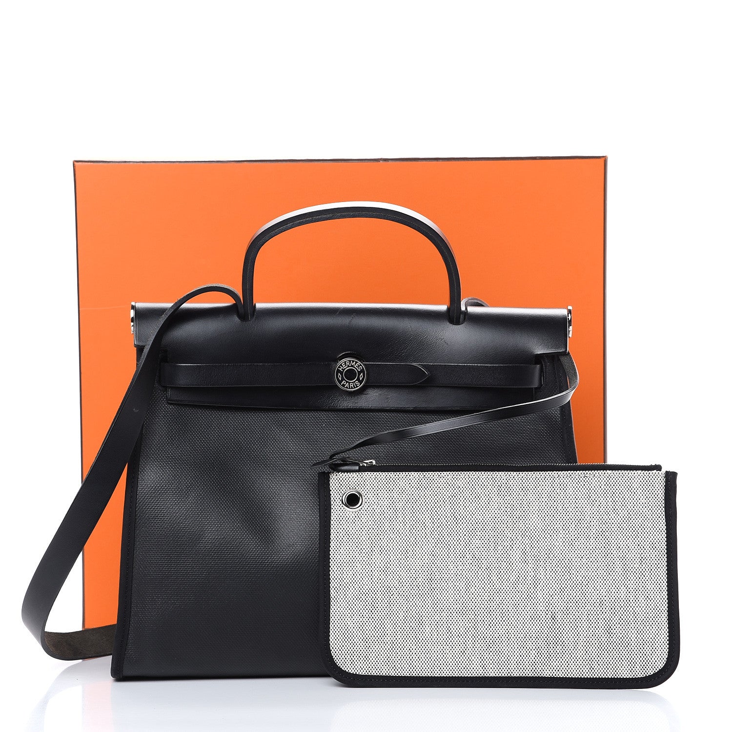 Hermes Toile H Berline Vache Hunter Herbag Zip PM 31 Black Ecru 19 of 19
