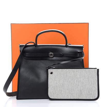 Hermes Toile H Berline Vache Hunter Herbag Zip PM 31 Black Ecru 19 of 19