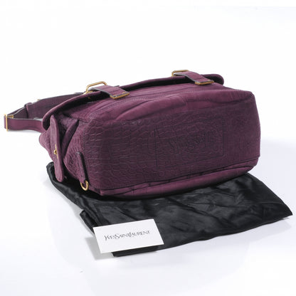 Saint Laurent Crocodile Embossed Nubuck Besace Shoulder Bag Purple 4 of 7
