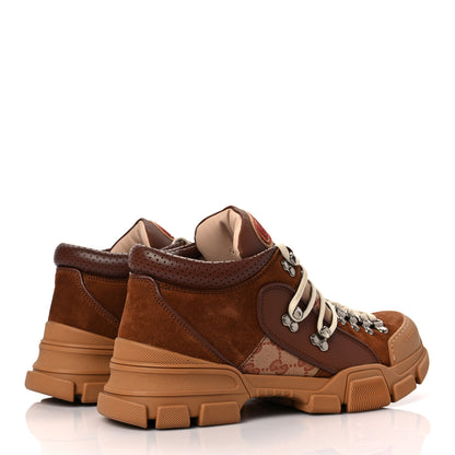 Gucci X SEGA Suede Calfskin GG Monogram Mens Flashtrek Sneakers 8.5 New Cuir Beige Ruggine 4 of 8