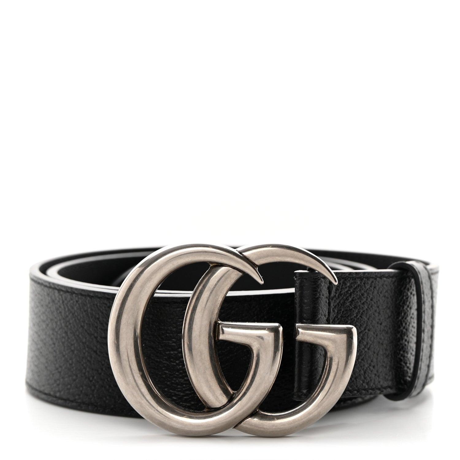 Gucci Textured Dollar Calfskin Nickel Double G 40mm Belt 80 32 Black 1 of 6