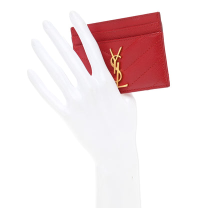 Saint Laurent Grain De Poudre Matelasse Chevron Monogram Credit Card Case Bandana Red 2 of 7