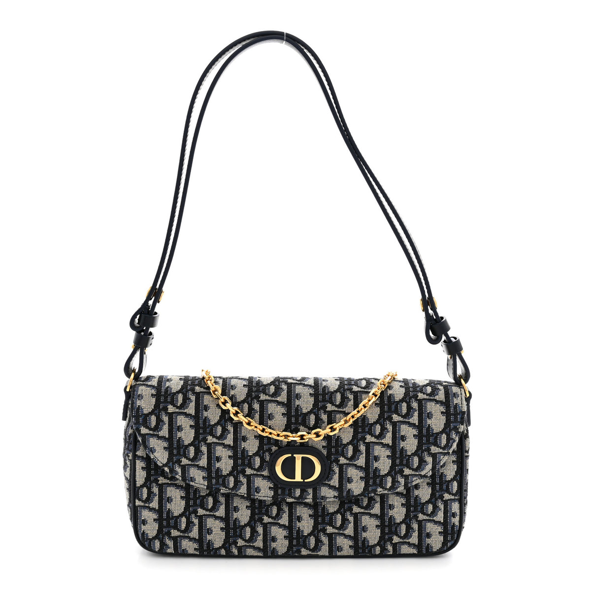 Christian Dior Oblique Jacquard Calfskin 30 Montaigne D-Vine Pouch With Chain Blue 1 of 11
