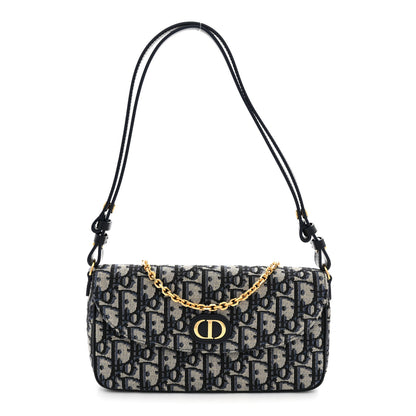 Christian Dior Oblique Jacquard Calfskin 30 Montaigne D-Vine Pouch With Chain Blue 1 of 11