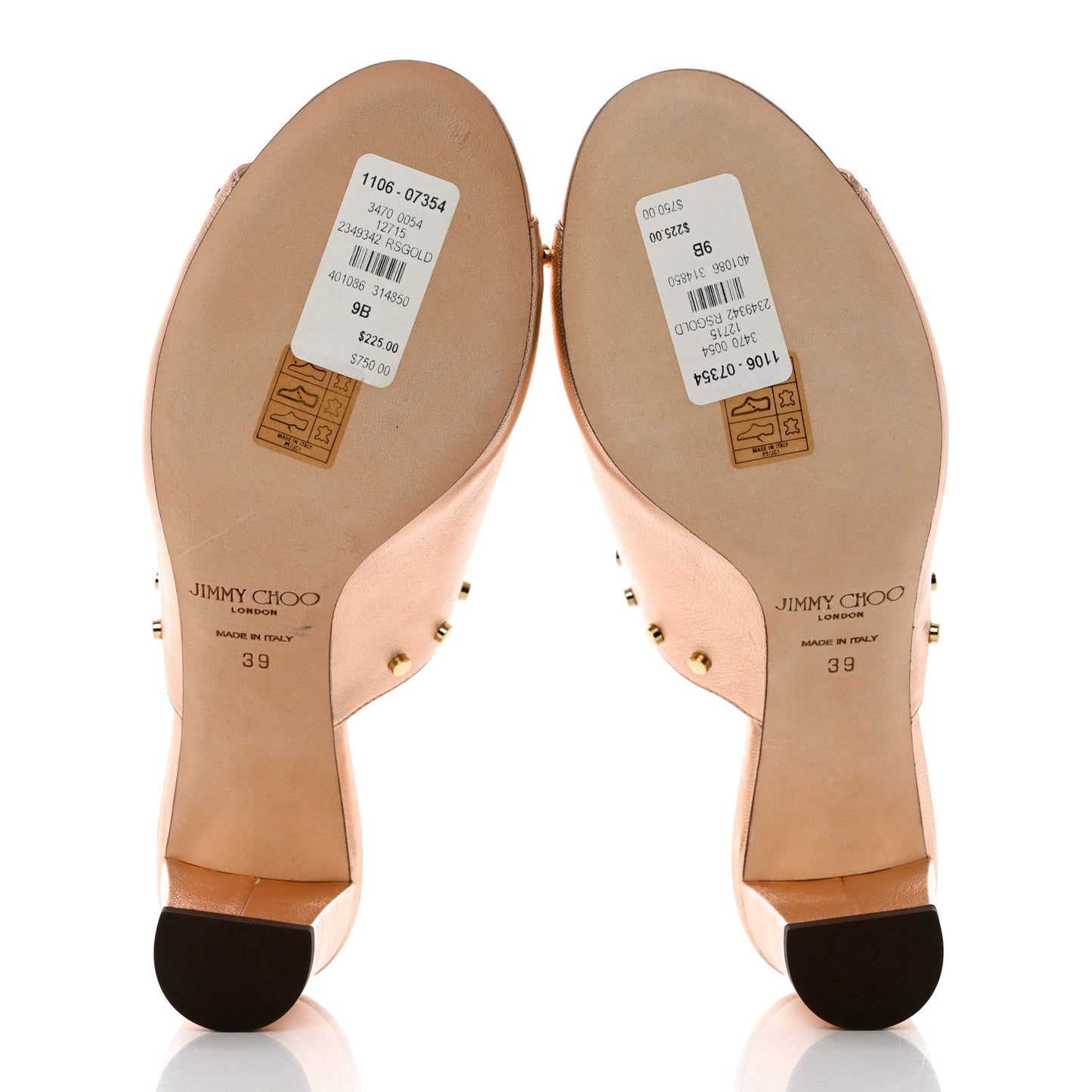 Washed Metallic Nappa Studded Myla 65 Mules 39 Tea Rose Gold