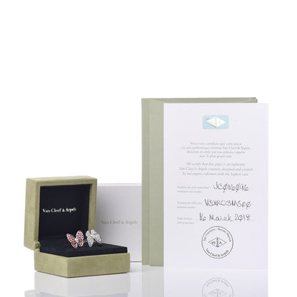 Van Cleef & Arpels 18K White Rose Gold Diamond Pink Sapphire Two Butterfly Between The Finger Ring 52 6 7 of 7