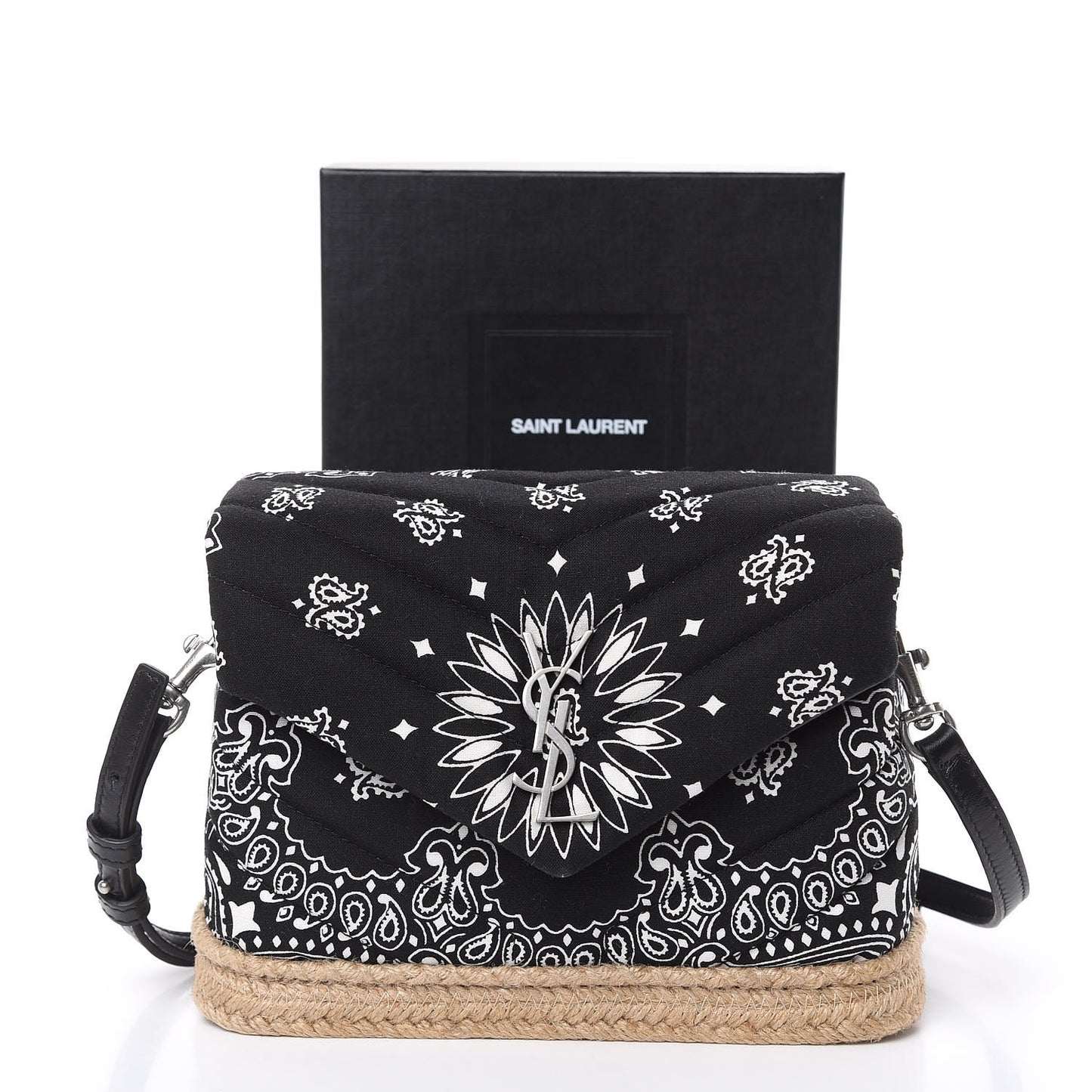 Cotton Bandana Y Quilted Monogram Toy Loulou Crossbody Bag Black White