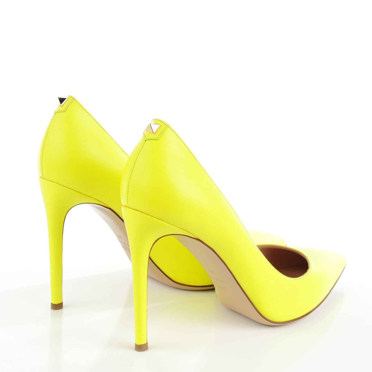 Matte Calfskin Rockstud New Plain 100mm Pumps 39 Yellow