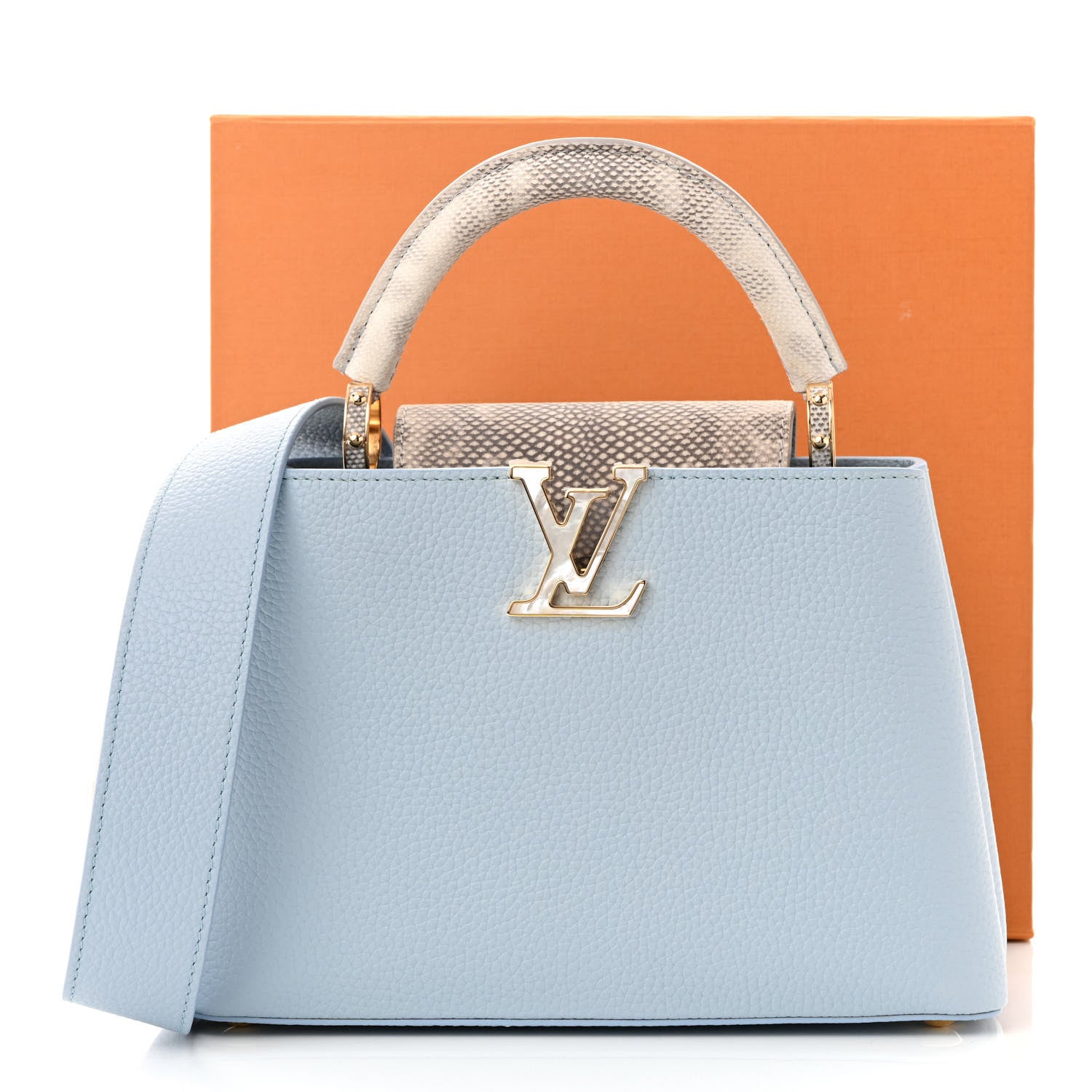 Louis Vuitton Taurillon Calfskin Karung Patchwork Capucines BB Olympe Blue 10 of 10