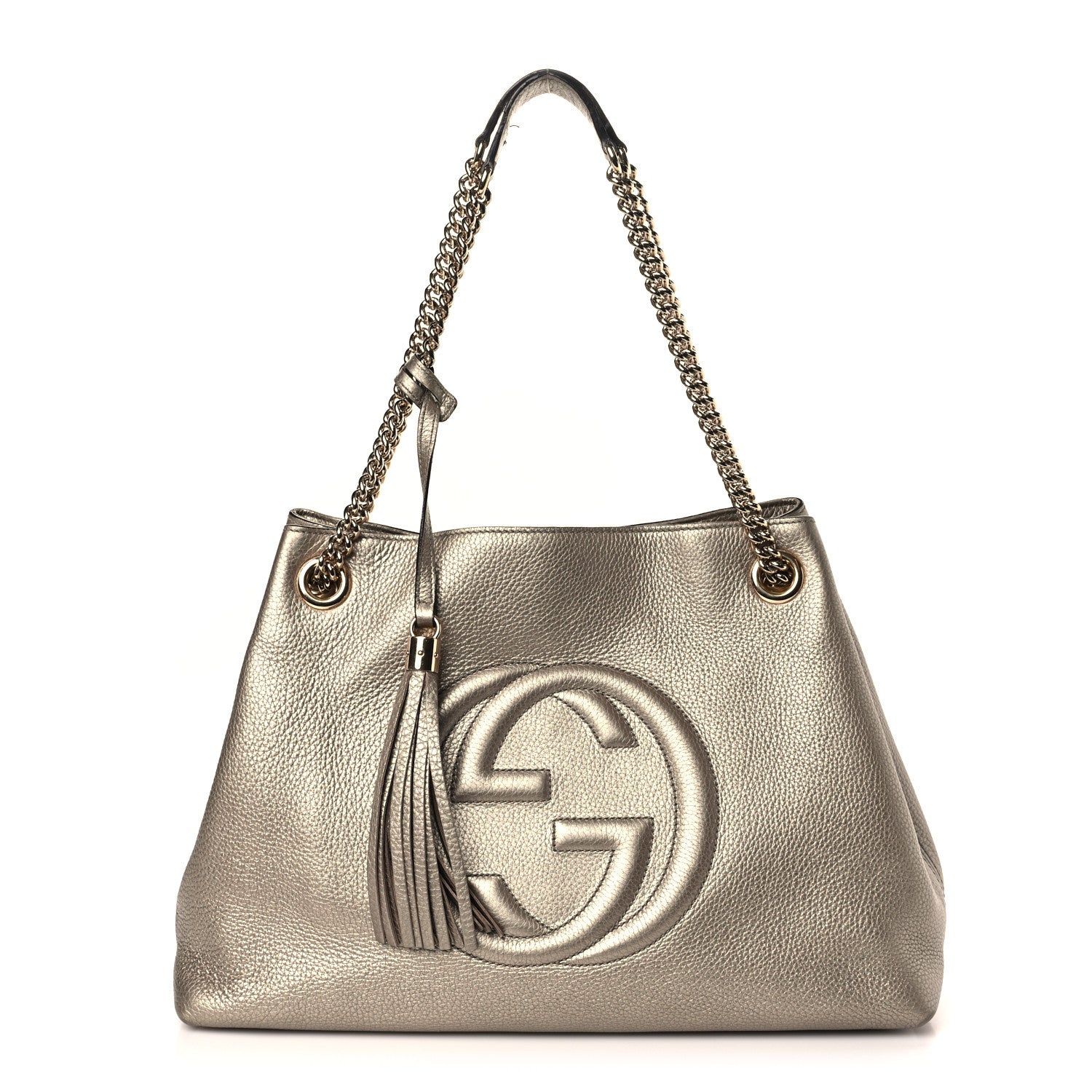 Gucci Metallic Pebbled Calfskin Medium Soho Chain Shoulder Bag Golden Beige 1 of 10