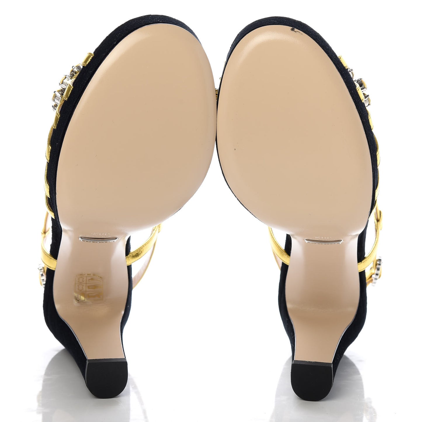Velvet Nappa Crystal Zephyra Slingback Platform High Heel Sandals 38.5 Black Gold